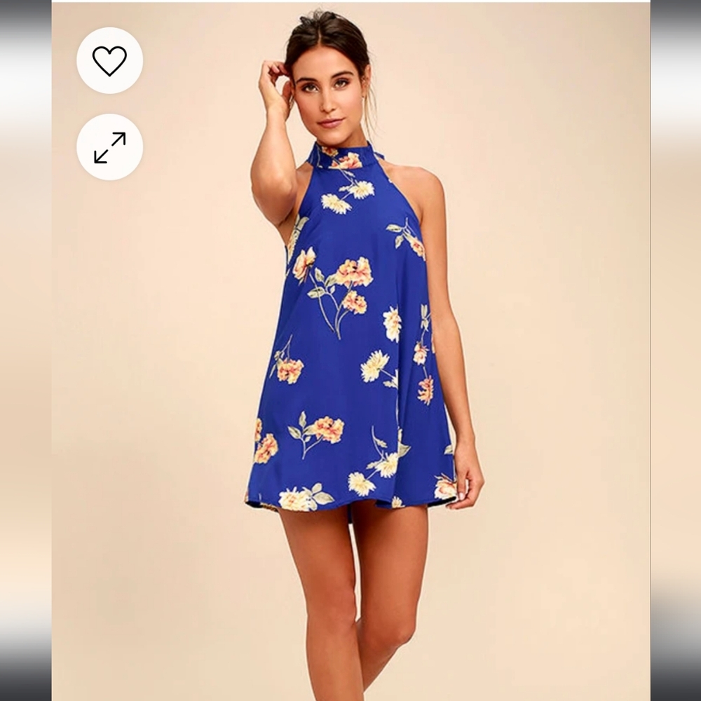 Lulu's Darling Dearest Royal Blue Floral Print Swing Dress